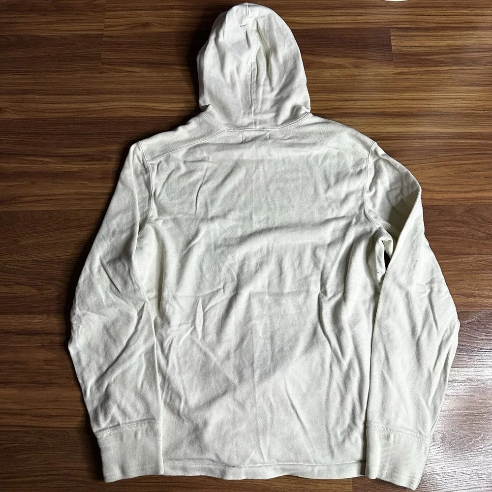 Polo Ralph Lauren Hoodie Mens Medium Cream Elbow Patch Rugby Cotton Knit Pockets